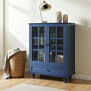 Mshliw Minimalist Buffet Cabinet with Double Glass Doors & Drawer, Solid Wood Legs, Modern Sideboard for Living Room, Dining Room, Entryway - 1 of 4