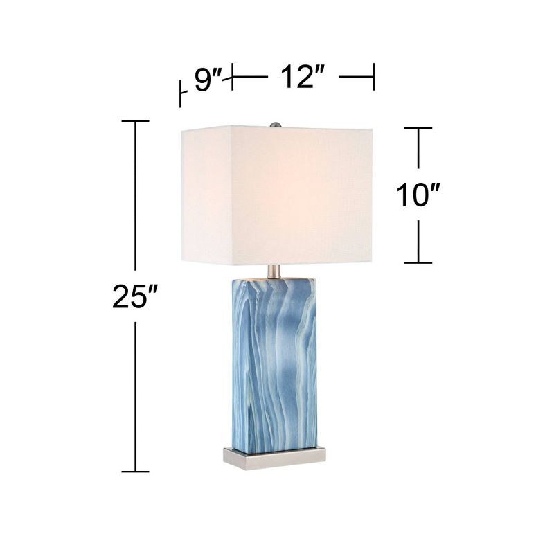 360 Lighting Connie Modern Table Lamps 25" High Set of 2 Blue Faux Marble with USB Charging Port Table Top Dimmers White Shade for Bedroom Office Desk, 4 of 10