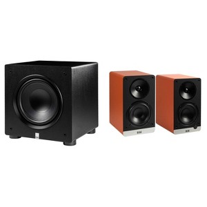 Elac DCB41-OR - Debut ConneX 4.5" Powered Speakers - Orange, Pair and Elac PS250-BK - Varro Premium 10" 250 Watt Powered Subwoofer with Auto-EQ - 1 of 4