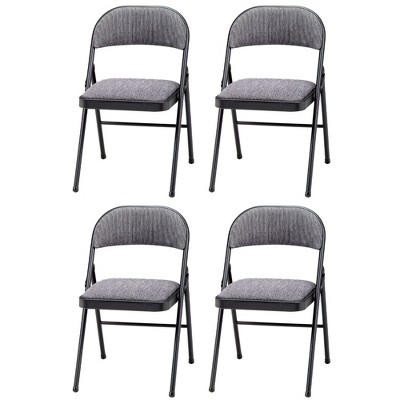 MECO Sudden Comfort Deluxe Mist Fabric Padded Folding Chair with Black Lace Frame and Contoured Backrest for Indoor or Outdoor Use, (Set of 4)