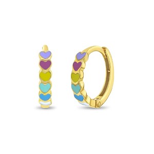 Girls' Enamel Heart Cascade 14k Yellow Gold Hoop Earrings - In Season Jewelry - 1 of 4