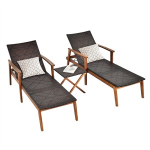 Tangkula 3PCS Chaise Lounge Set 4-Level Folding Chaise Lounge Adjustable Outdoor Beach with Wicker Side Table - 1 of 4