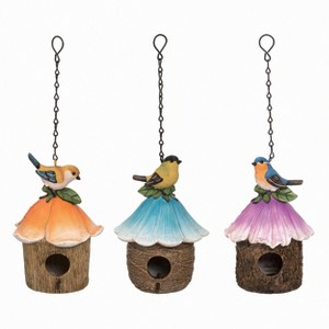 Transpac Resin Birdhouse w/Bird & Flower Set of 3 Spring Home Decorations - 1 of 1