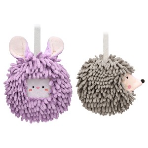 REGALWOVEN Chenille Fuzzy Ball Cute Cartoon Decorative Hand Drying Hanging Hand Towel for Bathroom 7" x 7" 2 Pcs - 1 of 4