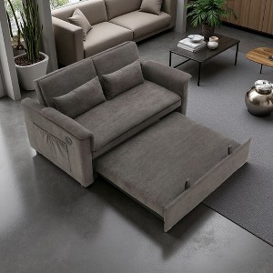 55" Velvet 2-Seater Pull-Out Sofa Bed with USB & Side Pockets - 1 of 4