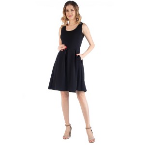 24seven Comfort Apparel Sleeveless Pleated Maternity Dress with Pockets - 1 of 4