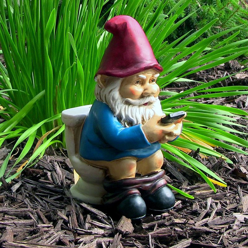 Sunnydaze 9.5-Inch Cody the Garden Gnome on the Throne Reading His Phone Sculpture - Funny Lawn Decoration - Blue, 3 of 10