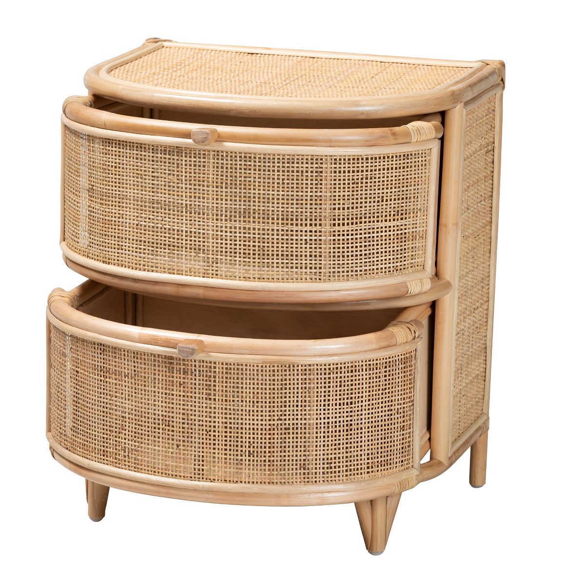 bali & pari Oleta Modern Bohemian Natural Brown Rattan 2-Drawer Nightstand - thumbnail 3