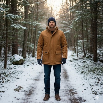Canada Weather Gear Men’s Duck Canvas Parka|Heavyweight Insulated Winter Jacket with Hood and Full Zipper Closure - Brown - XX Large — фото 3