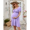 Clearlove Women's Square Neck Drawstring Puff Short Sleeve Self Tie Front A Line Dress - 2 of 4
