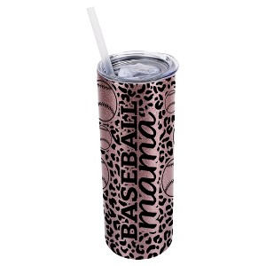 Elanze Designs Leopard Print Bubblegum Pink 20 Ounce Double Wall Stainless Steel Glitter Travel Tumbler With Sliding Lid And Straw, Baseball Mom - 1 of 4