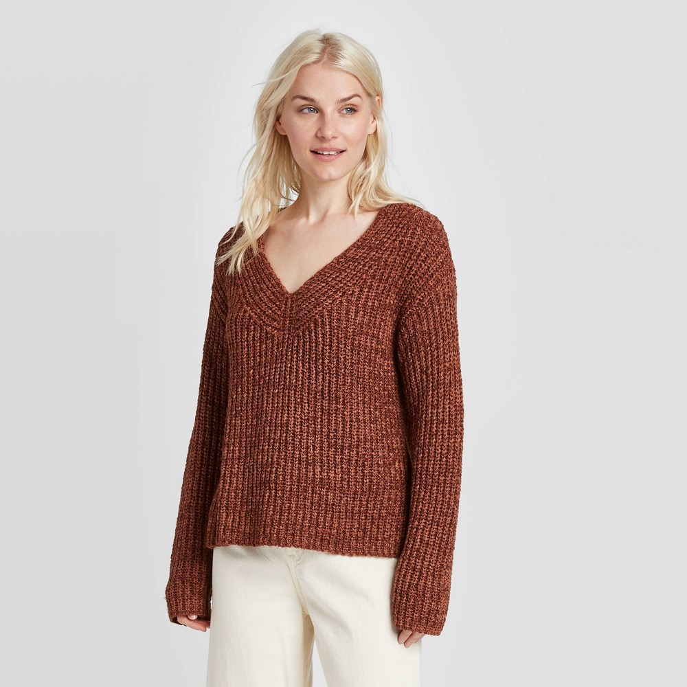 Women's V-Neck Pullover Sweater - A New Day Brown XS, Women's was $29.99 now $20.99 (30.0% off)