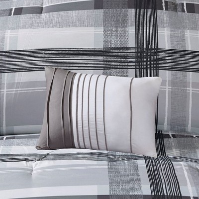 Full Gray Microfiber Reversible Plaid Comforter Set