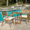 GDFStudio Baia Outdoor Acacia Wood 3 Piece Bistro Set with Cushion - 2 of 4