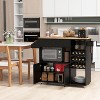 Tangkula Drop Leaf Kitchen Island Cart with Power Outlet Mobile Buffet Storage Cart with Microwave Shelf Wine Rack Stemware Rack White & Natural/Black & Natural/Rustic Brown - 3 of 4