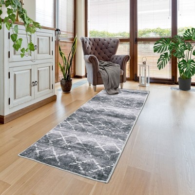 Modern 2x6 Machine Washable Runner Rug for Hallway Geometric Non Slip Backing Rug Ultra Soft Thin Striped Foldable Rug for Entryway Laundry Kitchen