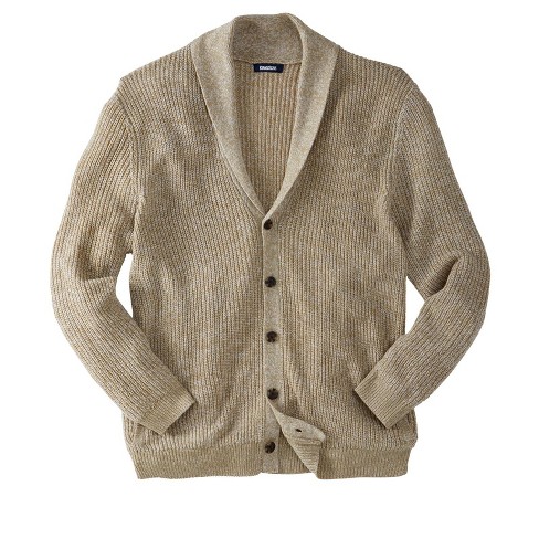 KingSize Men's Big & Tall Shaker Knit Shawl-Collar Cardigan Sweater - Big -  4XL, Khaki Marl Beige