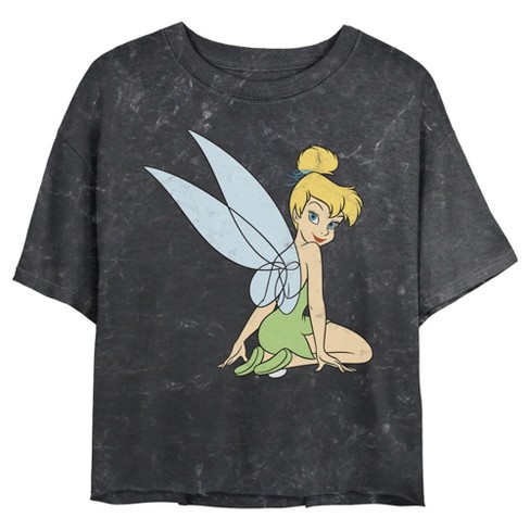 Juniors Womens Peter Pan Tinker Bell Distressed Wings Portrait Mineral Wash  Crop T-shirt : Target