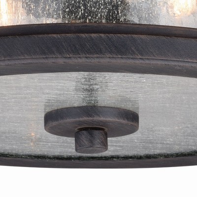 Rust Iron and Glass Outdoor Flush Mount Ceiling Light