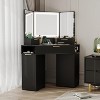 Corner Vanity,Desk with Mirror and Lights,Fluted Makeup Table with Charging Station, Drawers, Storage Cabinets - 2 of 4