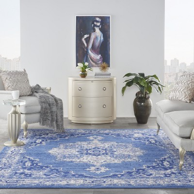 Navy Floral Essence 8' x 10' Easy-Care Synthetic Rectangular Rug
