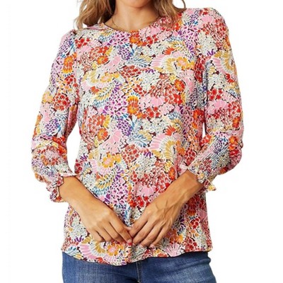 Women's Floral Elegance Puff Sleeve Blouse - Double Take