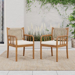 Christopher Knight Home Mara Rustic Outdoor Acacia Wood Rattan Dining Chairs with Cushions (Set of 2) - 1 of 4
