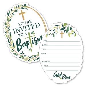 Big Dot of Happiness Baptism Elegant Cross - Shaped Fill-in Invitations - Religious Party Invitation Cards with Envelopes - Set of 12 - 1 of 4
