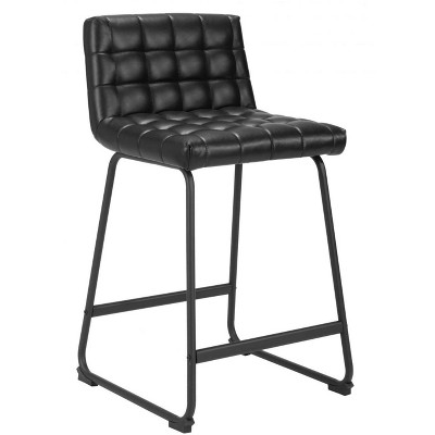 Counter Stool (Set of 2) – 35" H With Black Faux Leather Tufted Seat & Powder-Coated Steel Frame By Zuo Modern
