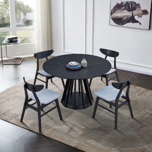 5 PCS Round Dining Table Set Dining Set with 4 Upholstered Dining Chairs&Rubber Wood Table, Walnut/Black-ModernLuxe - 1 of 4