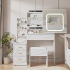 Vanity Desk with Sliding Mirror and Lights, Makeup Vanity Set with 4 Drawers, Stool, Power Outlet, Open Shelves, 3 Color Adjustable Lighting Modes - 2 of 4