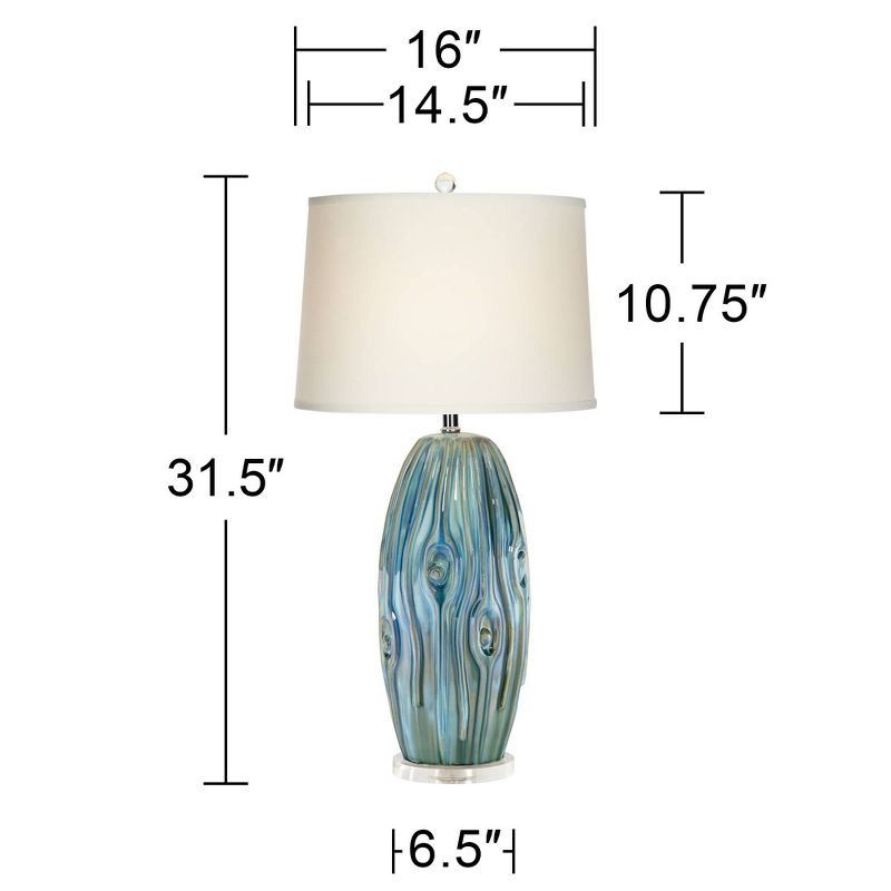 Possini Euro Design Eneya Modern Coastal Table Lamp 31" Tall Ceramic Blue Green Swirl Glaze Neutral Oval Shade for Bedroom Living Room Nightstand Home, 4 of 12