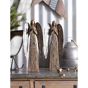 Rustic Polyresin Angel Figurine with Metal Wings 13.75" (Set of 2) by Melrose - 1 of 4