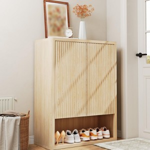 Entryway Shoe Cabinet with Doors, Wooden 5 Tier Shoe Storage Cabinet with Adjustable Shelves, Fluted Freestanding Shoe Rack Organizer for Living Room - 1 of 4