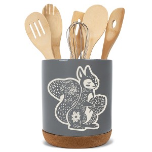 Elanze Designs Kitchen Utensil Holder With Non Slip Cork Base Large 8 Inch Ceramic Storage Crock Forest Animal Countertop Organizer Floral Squirrel - 1 of 4