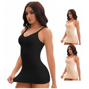 INSPIRE CHIC Women's 3 Packs U-Neck Shaping Full Slips Adjustable Spaghetti Strap Cami with Built-in Bra - 1 of 4