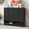 ODK Black Shoe Cabinet with Drawer, Freestanding Adjustable Shelves Black Entryway Cabinet with 4 Doors & 1 Drawer, Shoes Cabinet Storage Entryway - 4 of 4