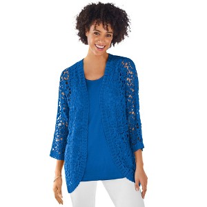 Woman Within Plus Size Curved Hem Pointelle Cardigan - 1 of 4