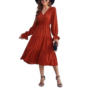 Clearlove Casual V Neck Layered Long Sleeve Wedding Guest Maxi Dresses for Women Flowy Maxi Dress - 1 of 4