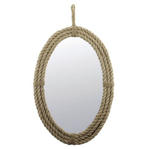24.8 X 16.5 Oval Decorative Rope Wall Mirror With Loop Hanger Tan -  Stonebriar Collection : Target