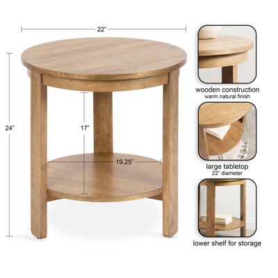 Natural Medium Wood Round Accent Table with Two Tiers