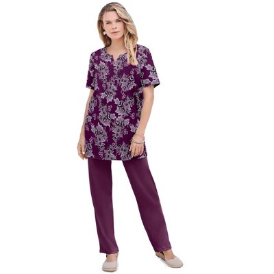 Roaman's Women's Plus Size Print Notch Neck Soft Knit Tunic