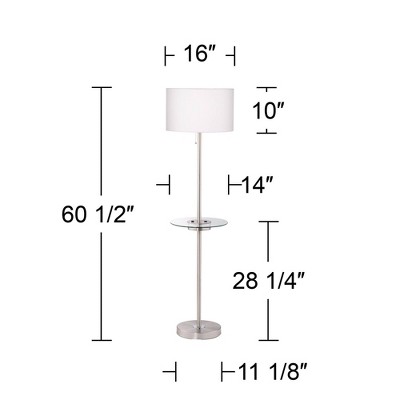 Silver Brushed Nickel Floor Lamp with Glass Tray and USB Port