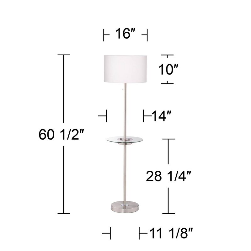 360 Lighting Caper Modern Floor Lamp with Tray Table 60 1/2" Tall Brushed Nickel USB and AC Power Outlet Off White Fabric Drum Shade for Living Room, 5 of 12