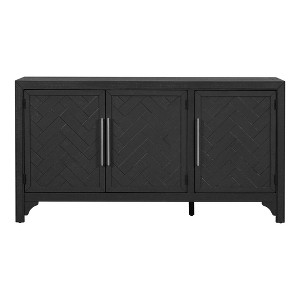 TiramisuBest Rattan Buffet Storage Cabinet: Solid Wood Frame, 3 - position Adjustable Shelves, for Living & Dining Rooms (Black) - 1 of 4