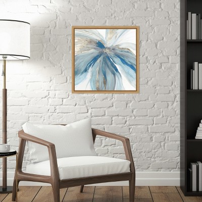 Blue and Gold Abstract Floral Canvas Print with Wooden Frame