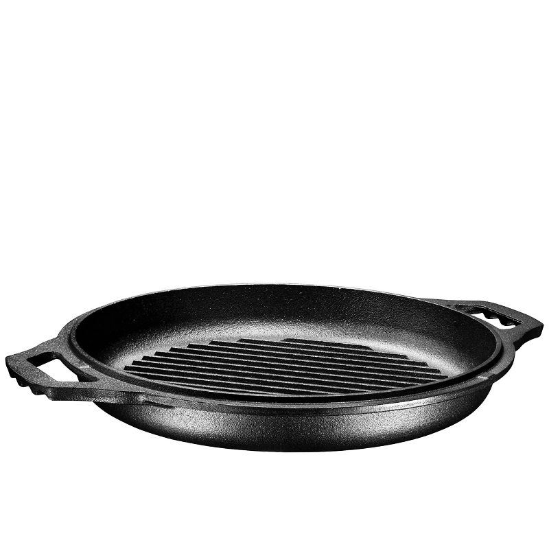 Bruntmor 2-in-1 Black Enameled Cast Iron Cocotte Double Braiser Pan with Grill Lid, 3.3 Quart, Cookware Set with Dual Handles,, 5 of 7