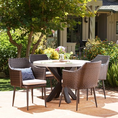 Christopher Knight Home Nyla Outdoor Wicker and Lightweight Concrete 5 Piece Dining Set
