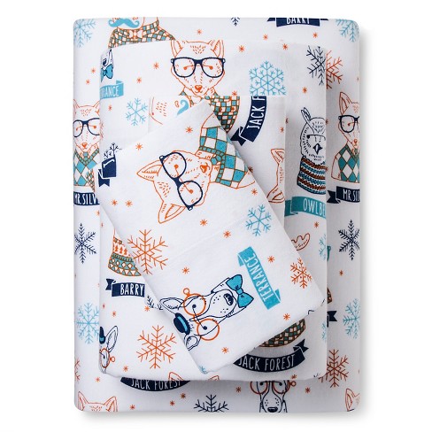 Hipster Animal Flannel Sheet Set (Queen) - Pillowfort™ : Target