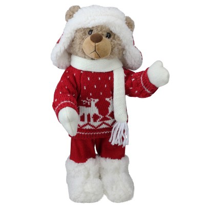 Northlight 14" White and Red Winter Boy Bear in Deer Sweater Christmas Figure Decoration